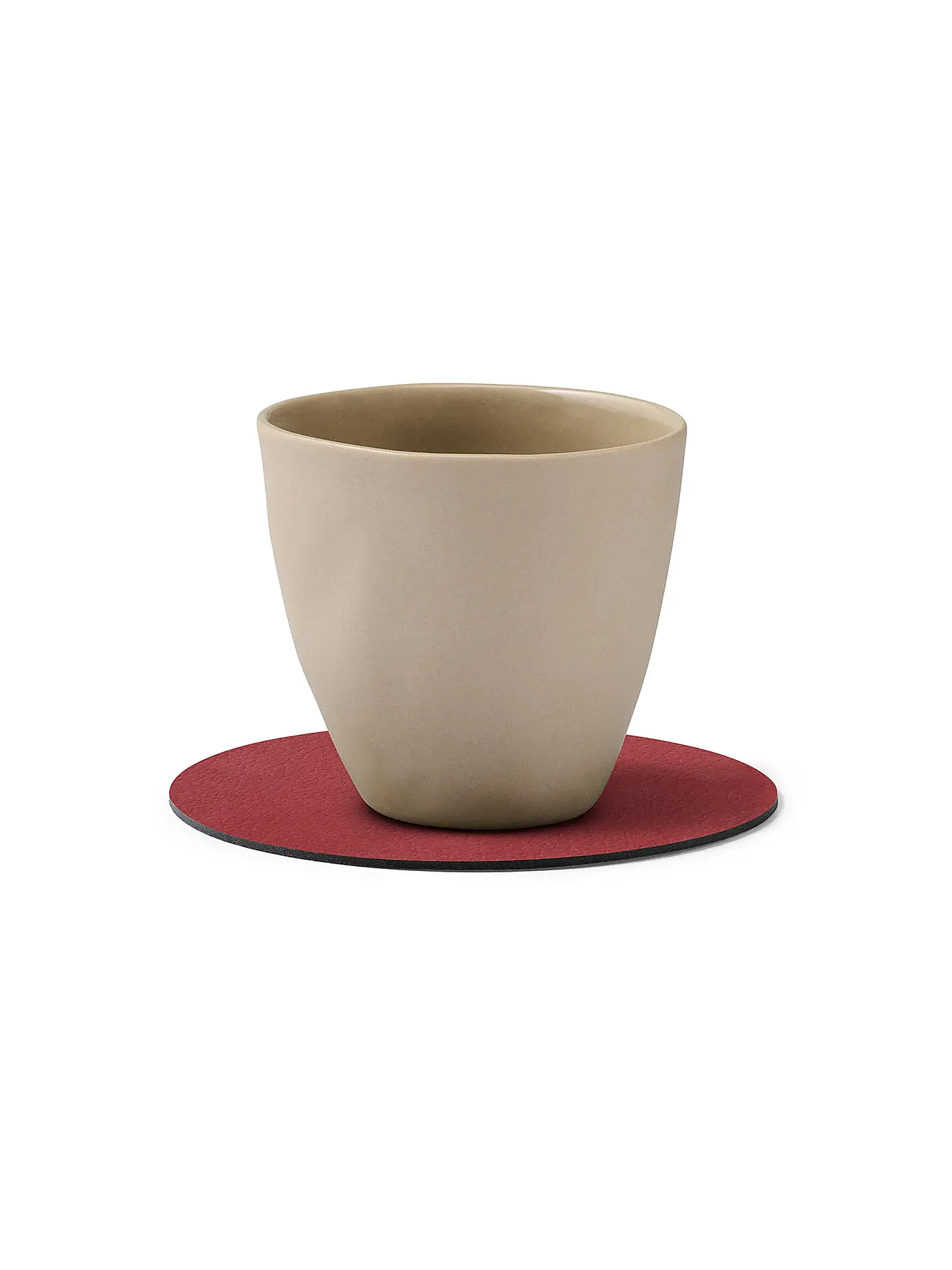 LIND DNA | Leder-Untersetzer rund Nupo 10cm Brown | rot